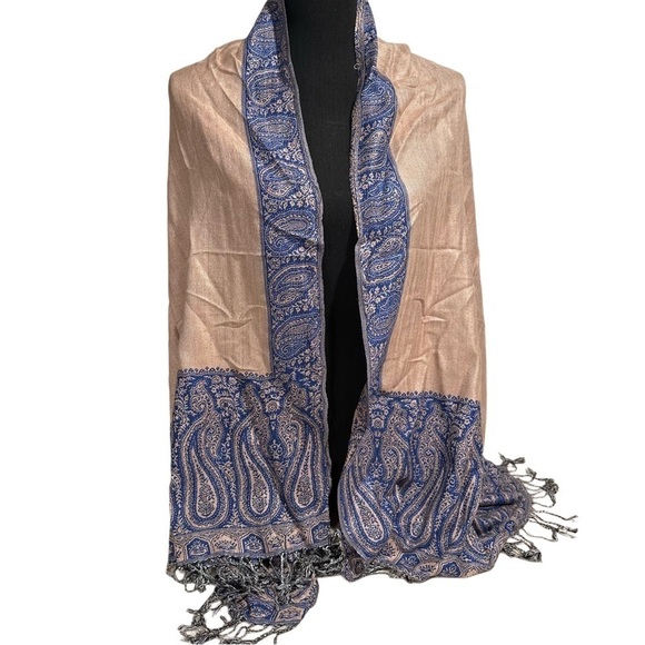 Elegant Shawl in Framed Navy Blue - Versatile Wrap, Poncho, or Cape Soft Rayon - Picture 8 of 16